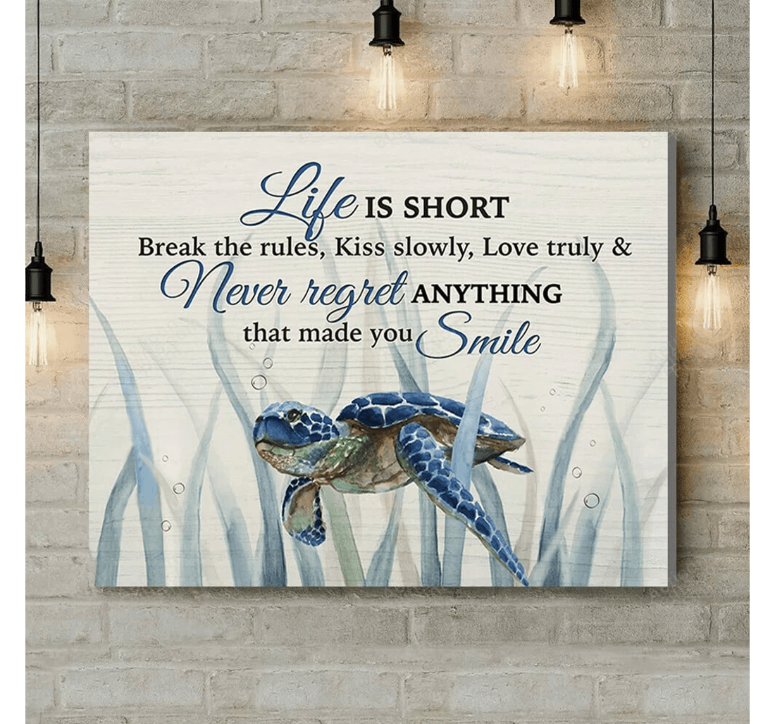 Poster, Canvas - Life Is Short Turtle Coastal Print Framed Wall Art