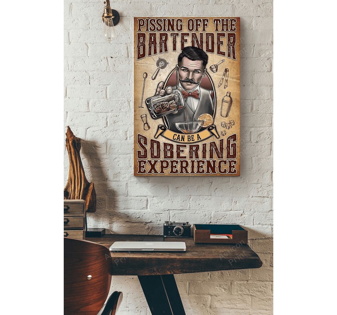 Poster, Canvas - Bartender Pissing Off The Bartender Print Framed Wall Art