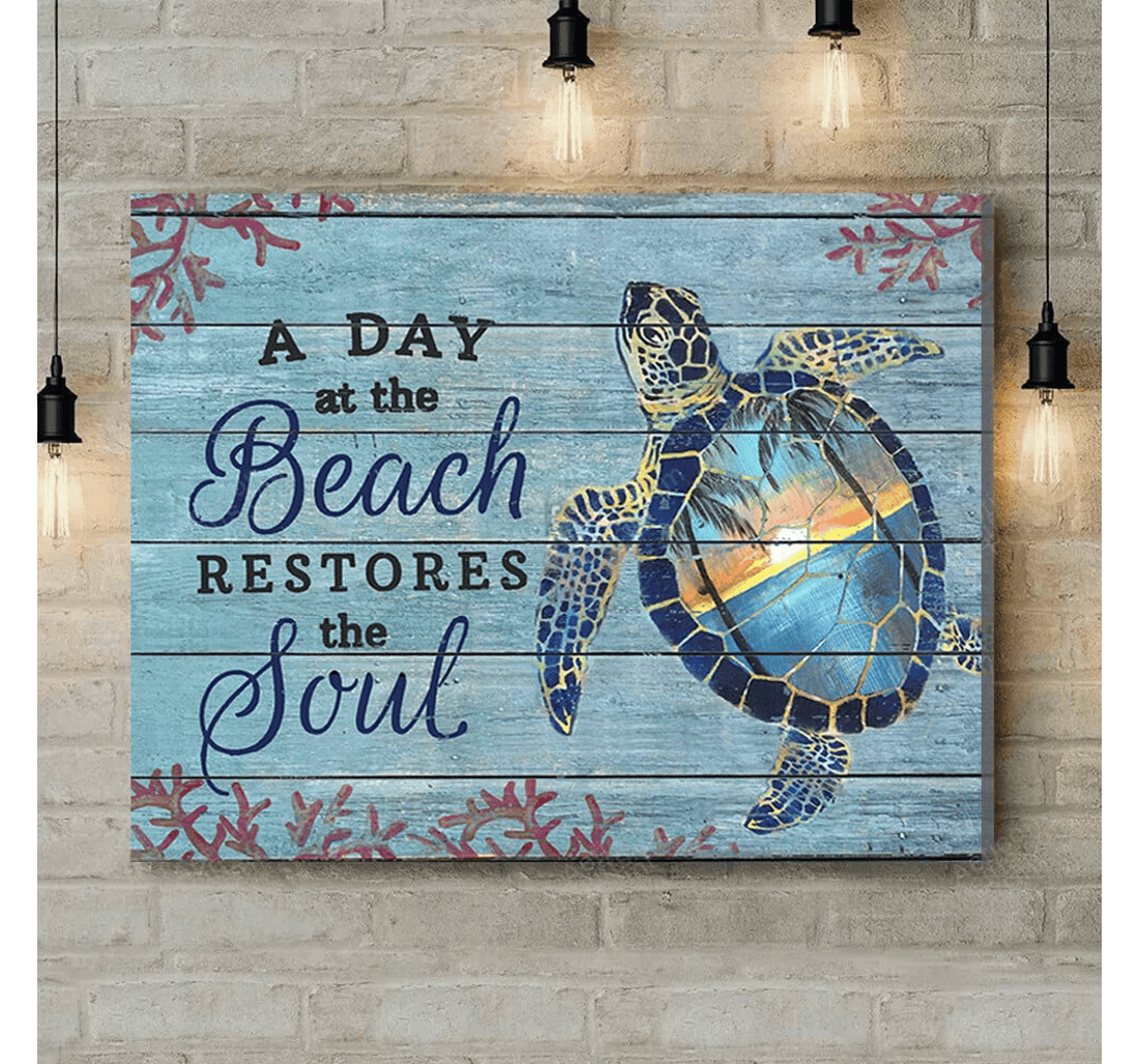 Poster, Canvas - A Day Turtle Coastal Print Framed Wall Art