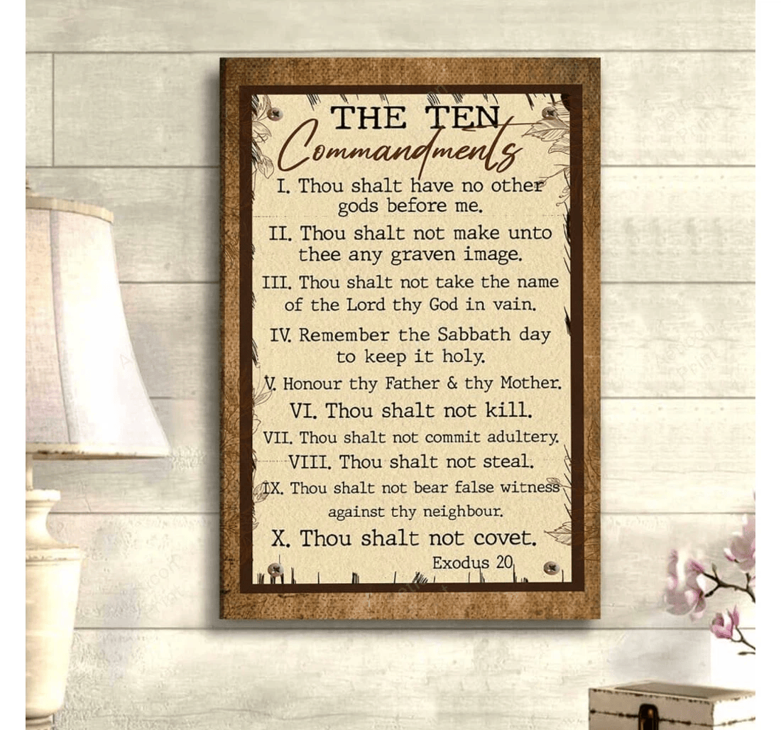 Poster, Canvas - Christian 10 Commandments Print Framed Wall Art