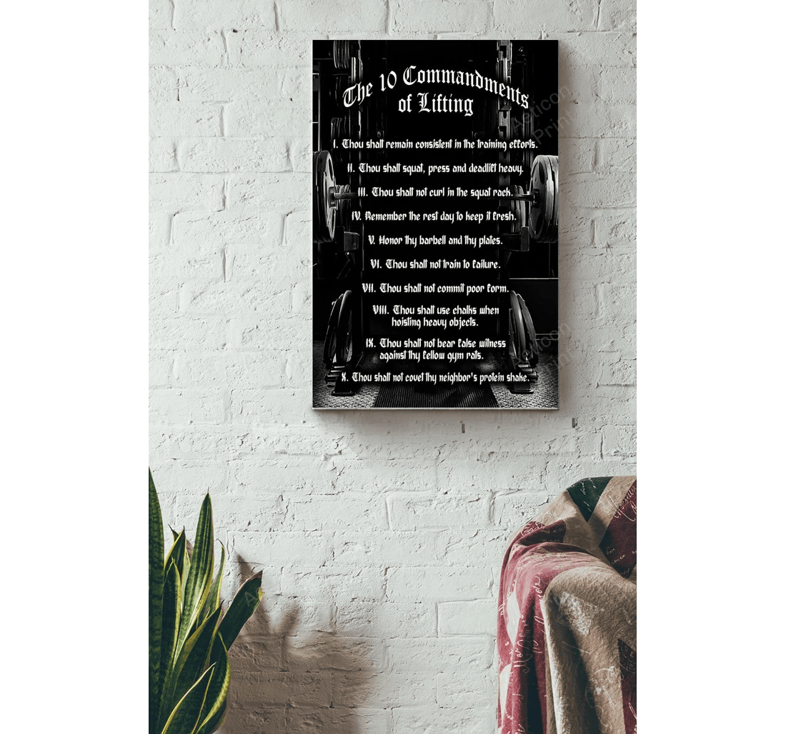 Poster, Canvas - Fitness 10 Commandments Of Lifting Print Framed Wall Art