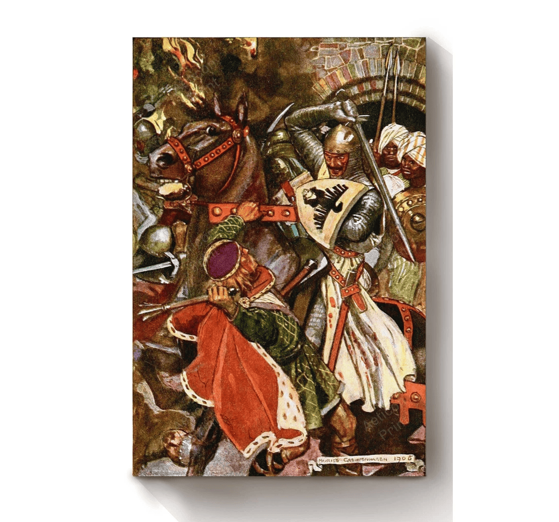 Poster, Canvas - Ivanhoe Sir Walter Scott Fairy Tales Illustrations By Maurice Greiffenhagen 10 Print Framed Wall Art