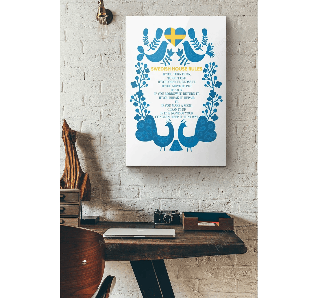 Poster, Canvas - Swedish House Rules If You Turn It On Turn It Off If You Open It Close It Ideas Print Framed Wall Art
