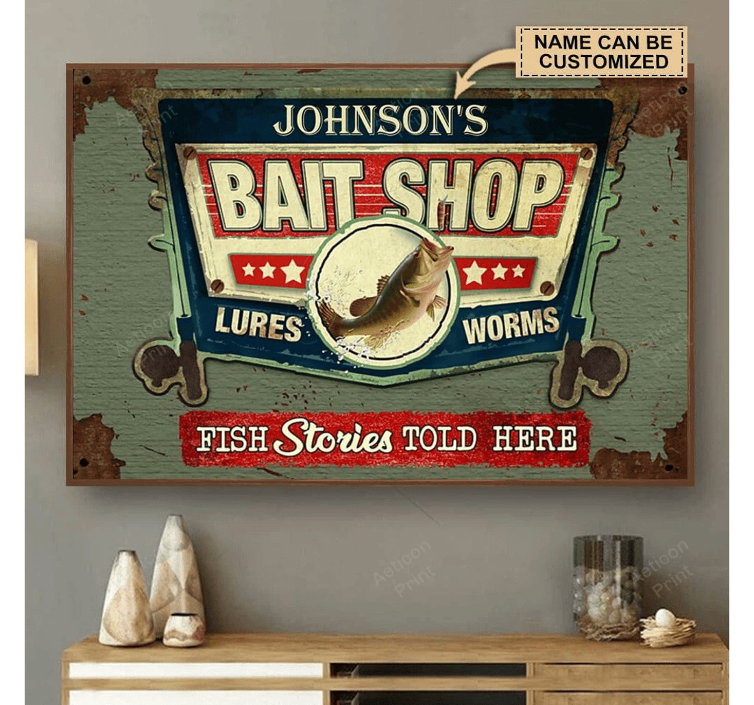 Poster, Canvas - Personalized Fishing Bait Shop Print Framed Wall Art