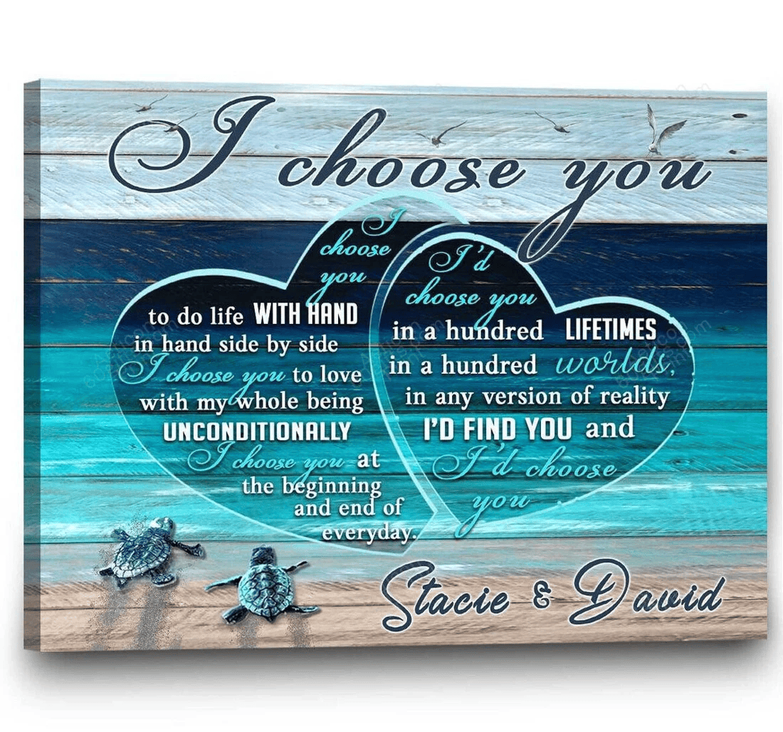 Poster, Canvas - Personalized Name Valentine's Day I'd Choose You Wedding Present Customized Turtle Print Framed Wall Art