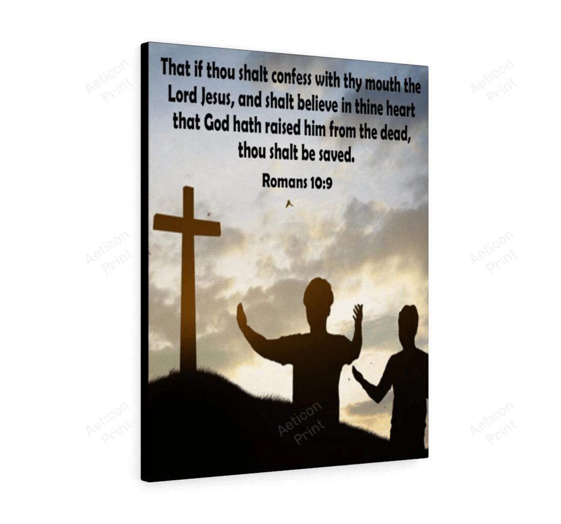 Poster, Canvas - Bible Verse Thou Shalt Confess Romans 10 9 Christian Scripture Print Framed Wall Art