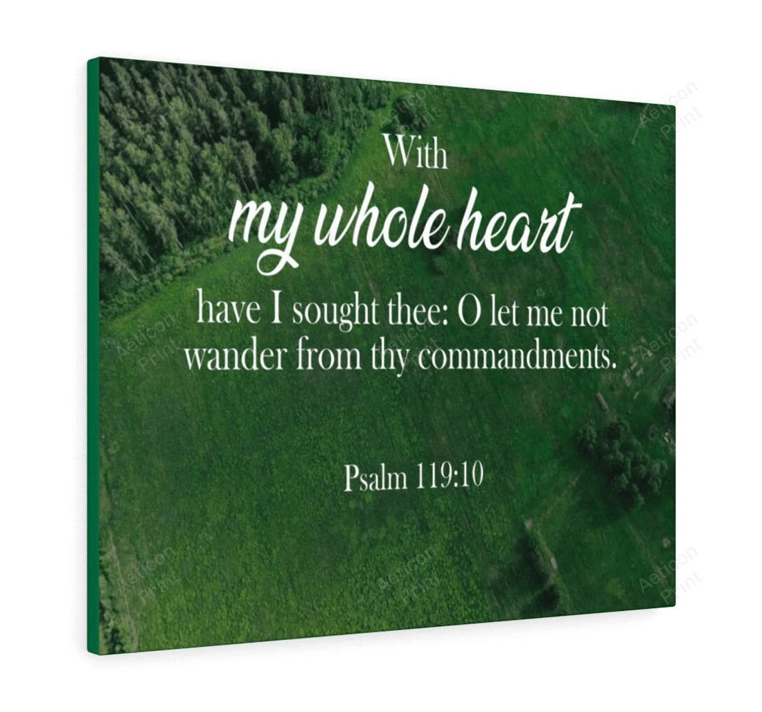 Poster, Canvas - Bible Verse Whole Heart Psalm 119 10 Christian Scripture Print Framed Wall Art