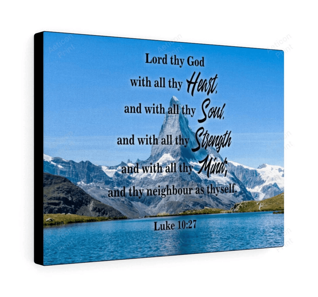 Poster, Canvas - Bible Verse Lord Thy God Luke 10 27 Christian Scripture Print Framed Wall Art
