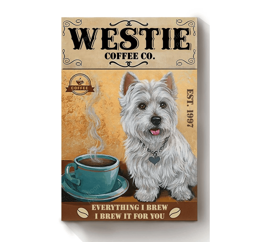 Poster, Canvas - Westie Coffee Co I Brew It You Terrier Dog Dog Mom Coffee Shop Print Framed Wall Art