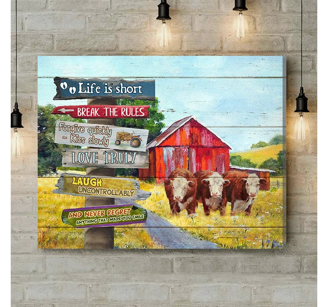 Poster, Canvas - Life Is Short Hereford Cow Print Framed Wall Art