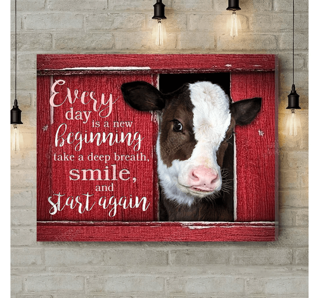 Poster, Canvas - Every Day Is A New Beginning Cow Print Framed Wall Art