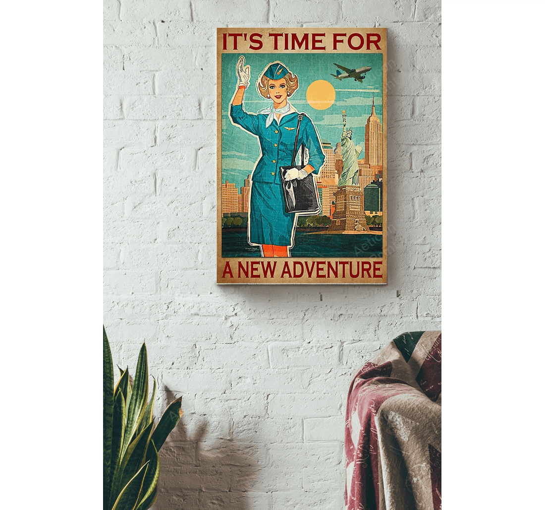 Poster, Canvas - Flight Attendant A New Adventure Print Framed Wall Art