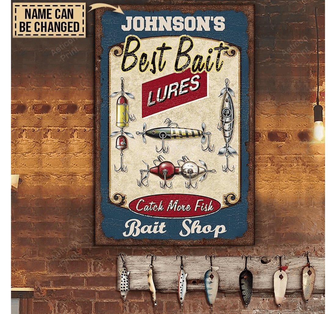 Poster, Canvas - Personalized Fishing Best Lures Bait Shop Print Framed Wall Art