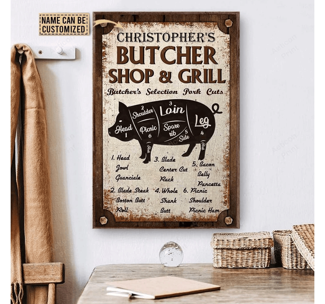 Poster, Canvas - Personalized Butcher The Butchers Shop Grill Print Framed Wall Art