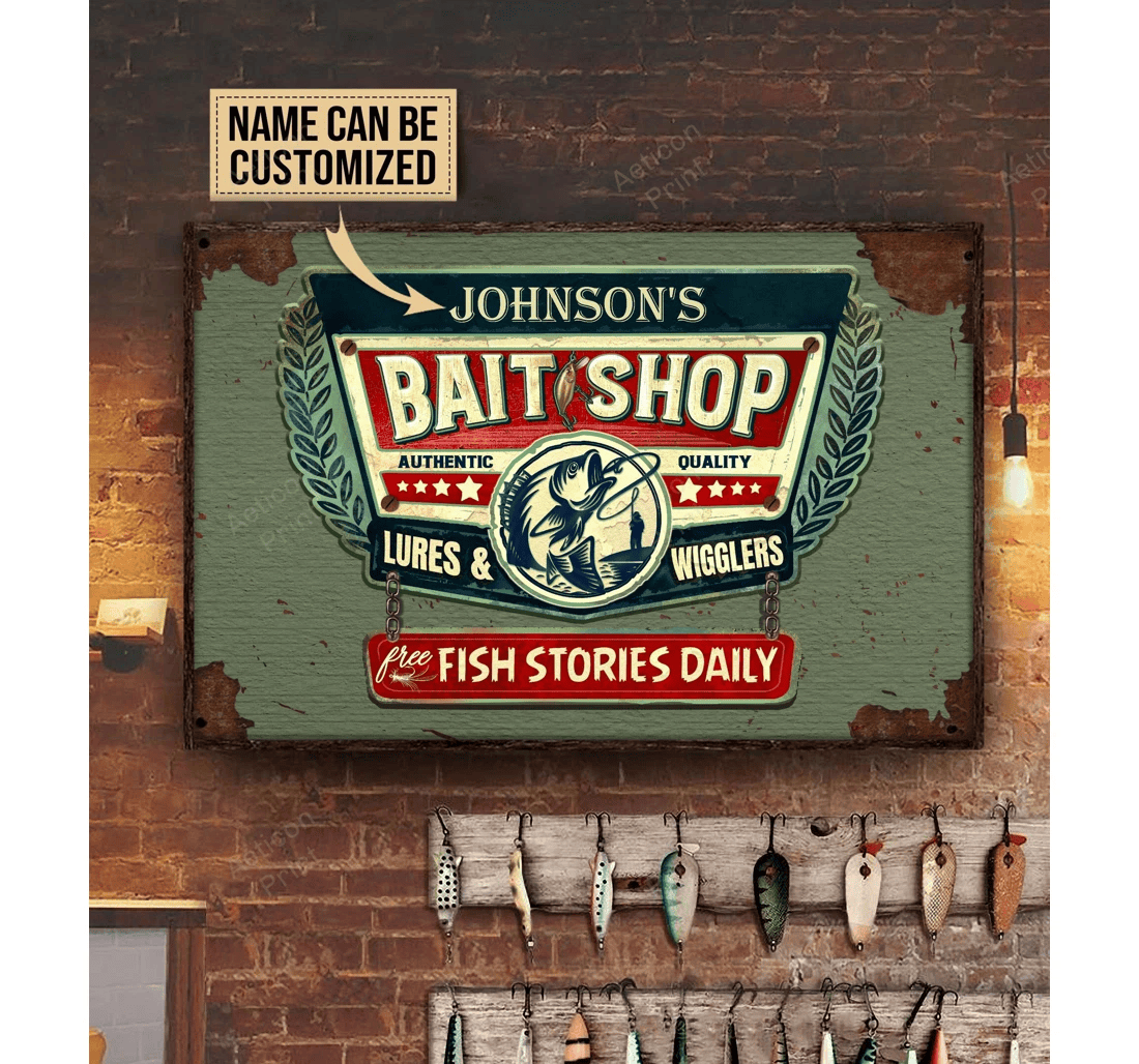 Poster, Canvas - Personalized Fishing Bait Shop Fish Stories Daily Print Framed Wall Art