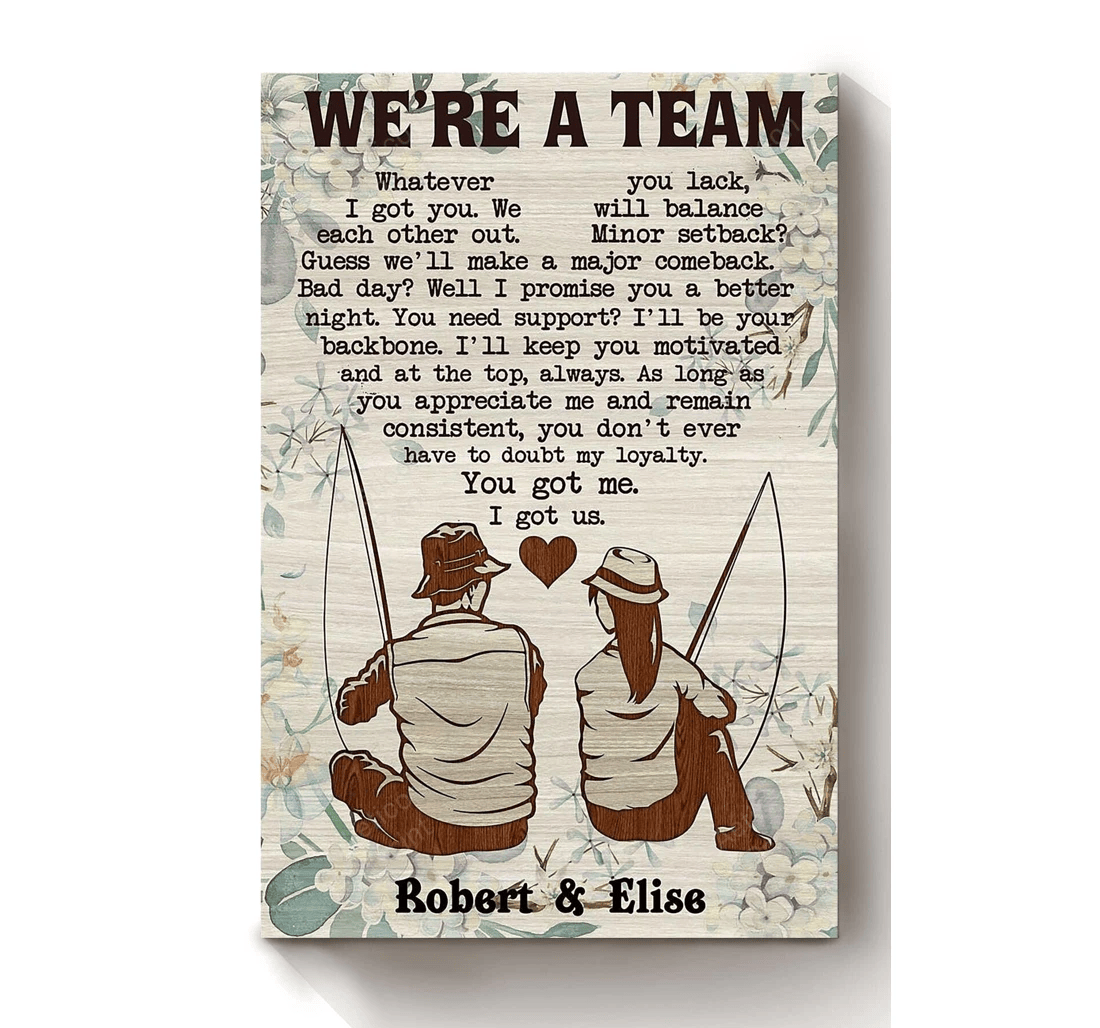 Poster, Canvas - Personalized Fishing Couple In Valentine Wedding Print Framed Wall Art