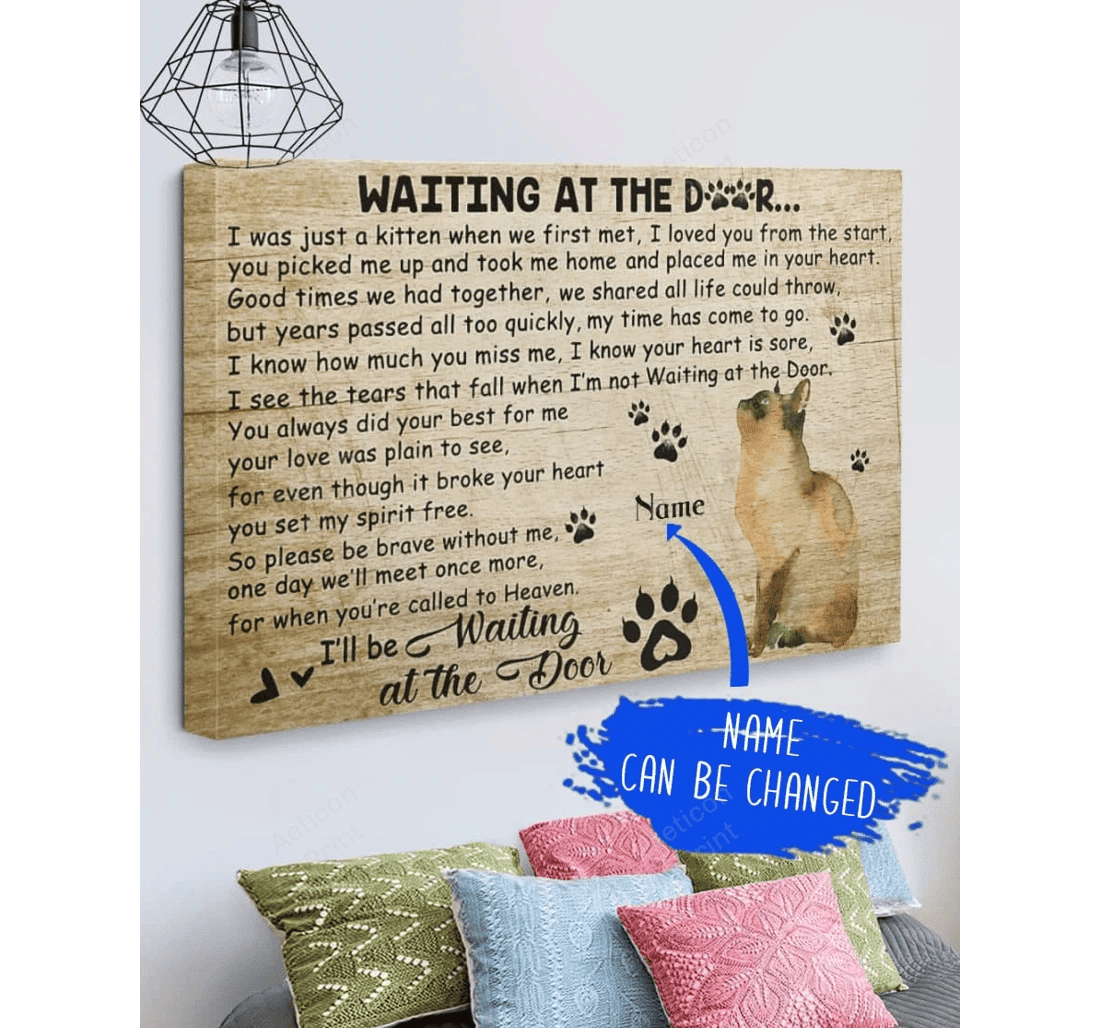 Poster, Canvas - Tuxedo Cat 16 20 30 Waiting At The Door Custom Name Personalized Print Framed Wall Art