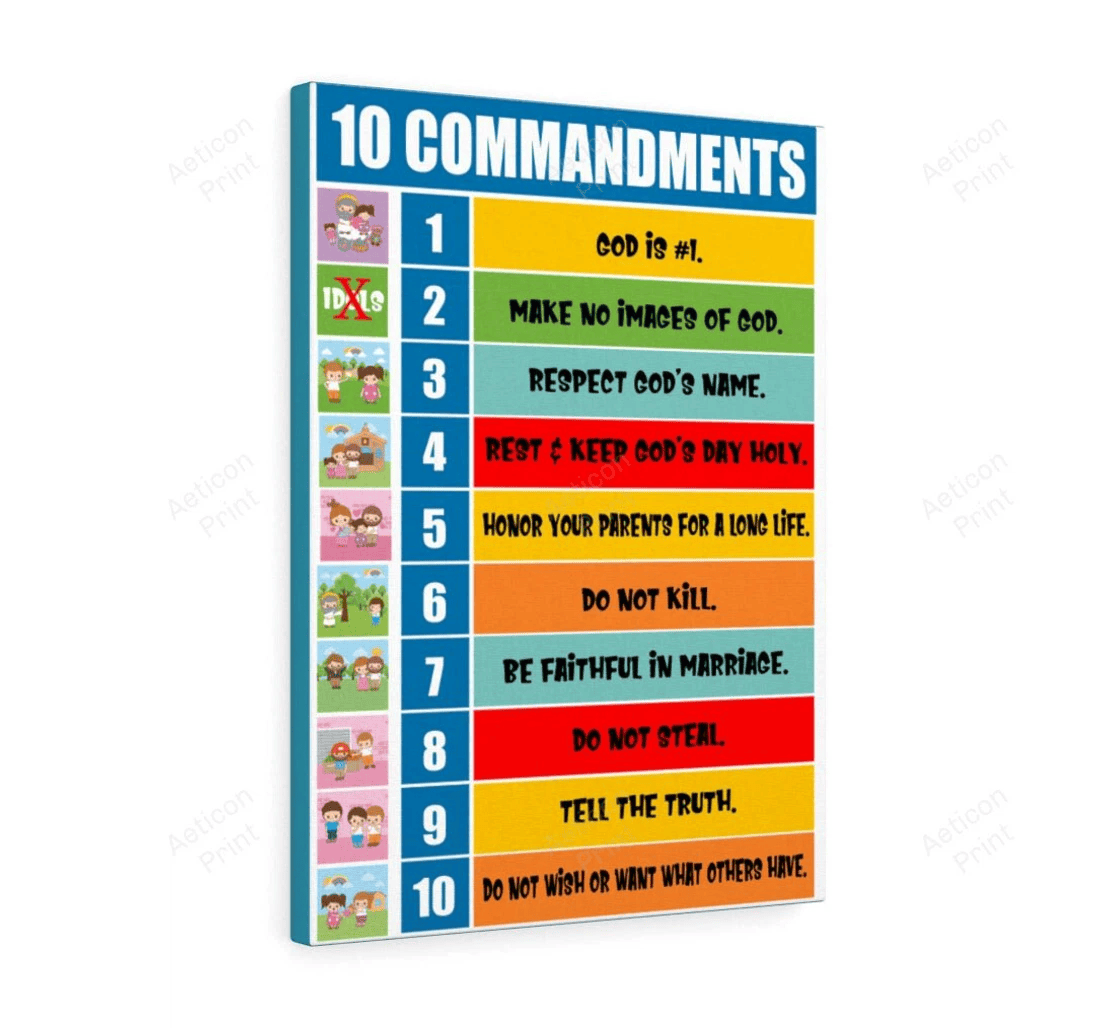 Poster, Canvas - Scripture 10 Commandments Christian Scripture Print Framed Wall Art