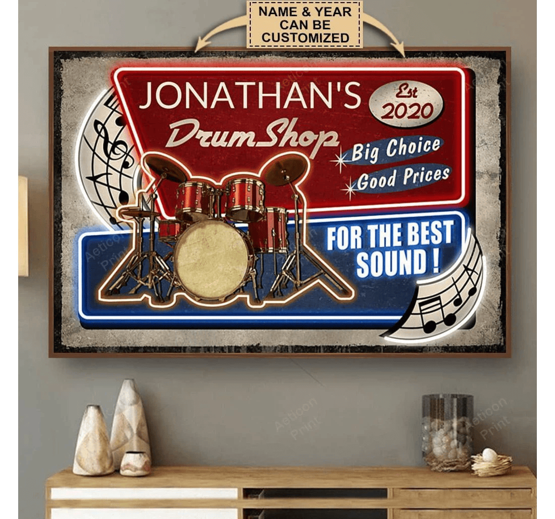 Poster, Canvas - Personalized Drum Shop Best Sound Print Framed Wall Art