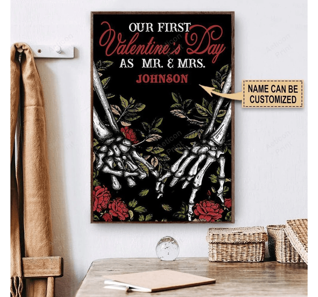Poster, Canvas - Personalized Skeleton Valentine As Mr Mrs Print Framed Wall Art