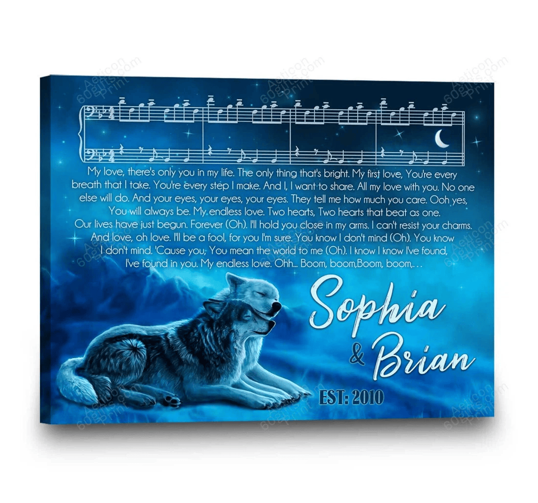 Poster, Canvas - Personalized Name Valentine's Day Love Songs Wedding Present Customized Wolf Print Framed Wall Art