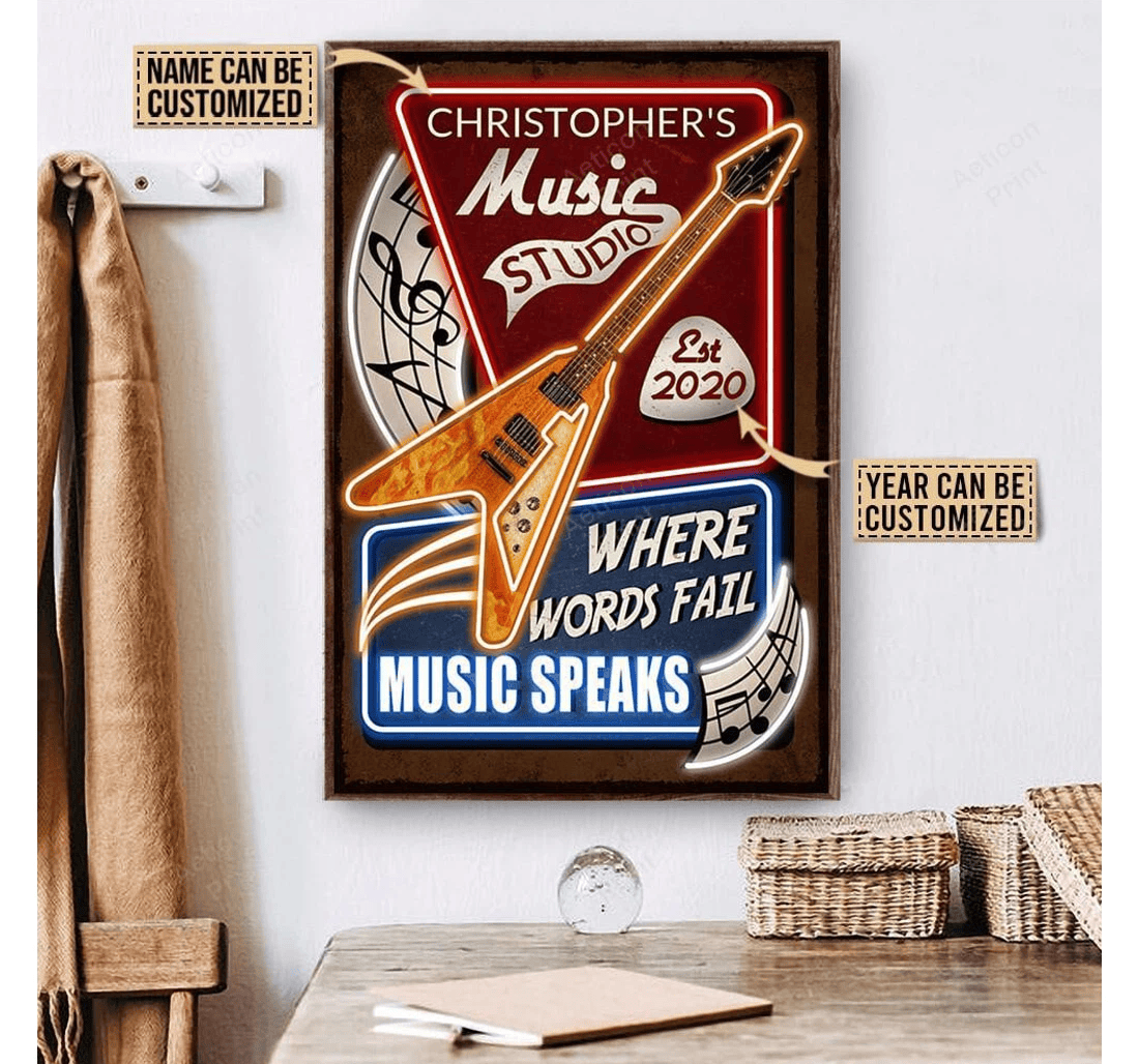 Poster, Canvas - Personalized Gibson Flying V Music Speaks Print Framed Wall Art