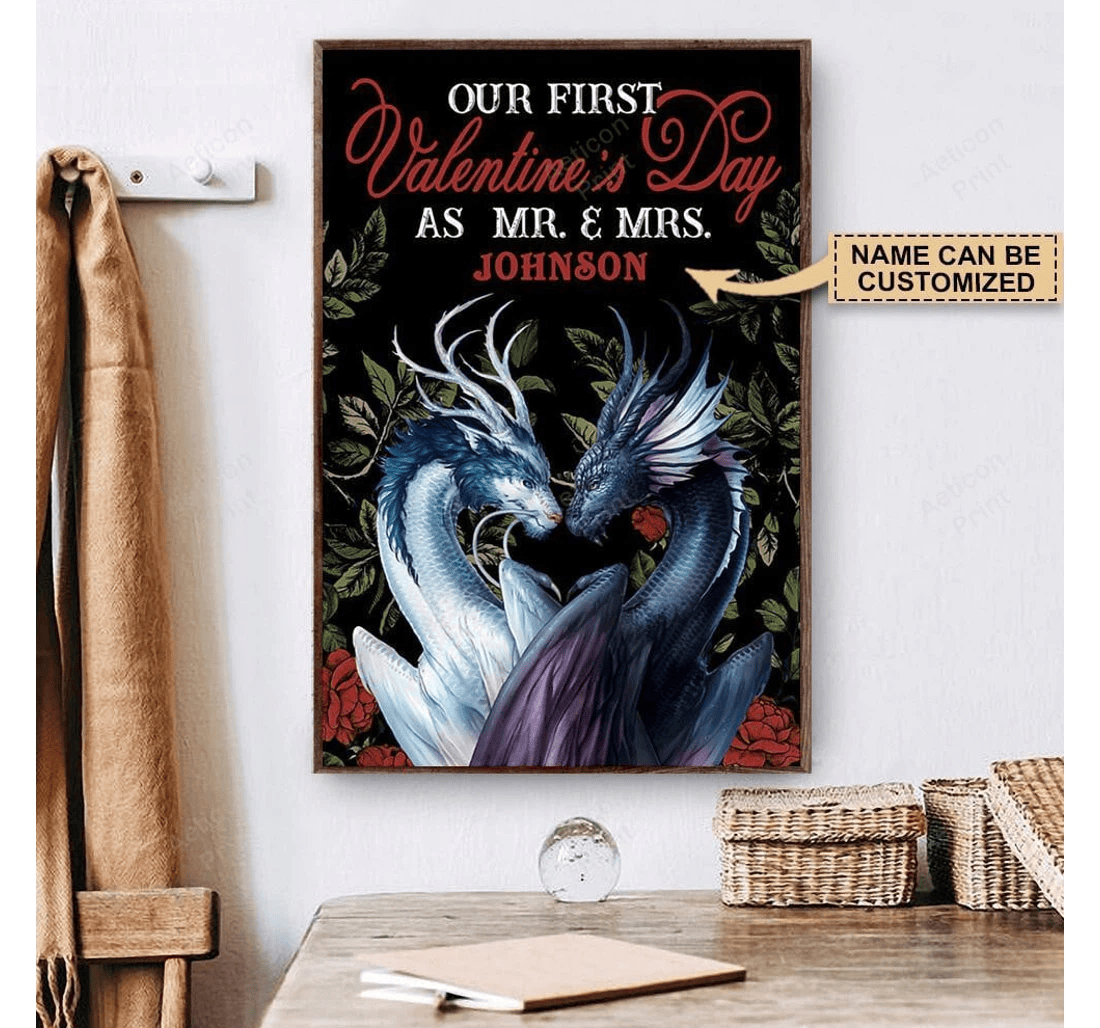 Poster, Canvas - Personalized Dragon Valentine As Mr Mrs Print Framed Wall Art
