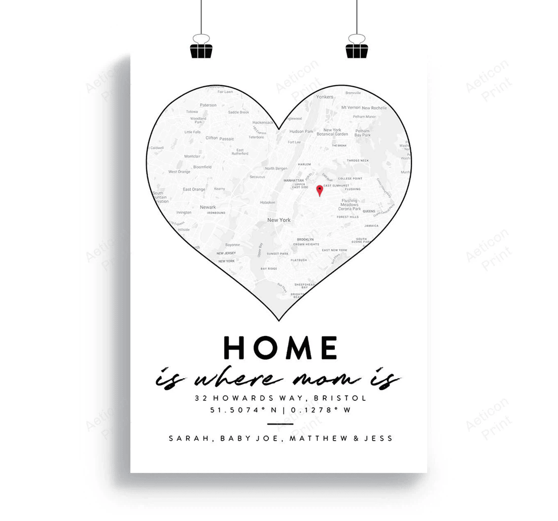 Poster, Canvas - Personalized Map Mothers Day Is Where Mom Is Print Framed Wall Art