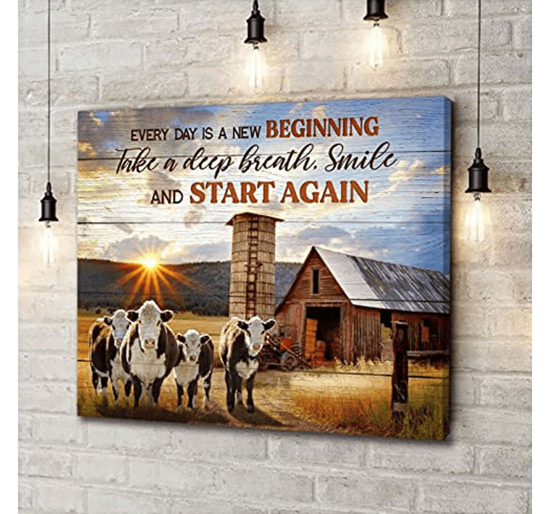 Poster, Canvas - Every Day Is A New Beginning Cows Print Framed Wall Art