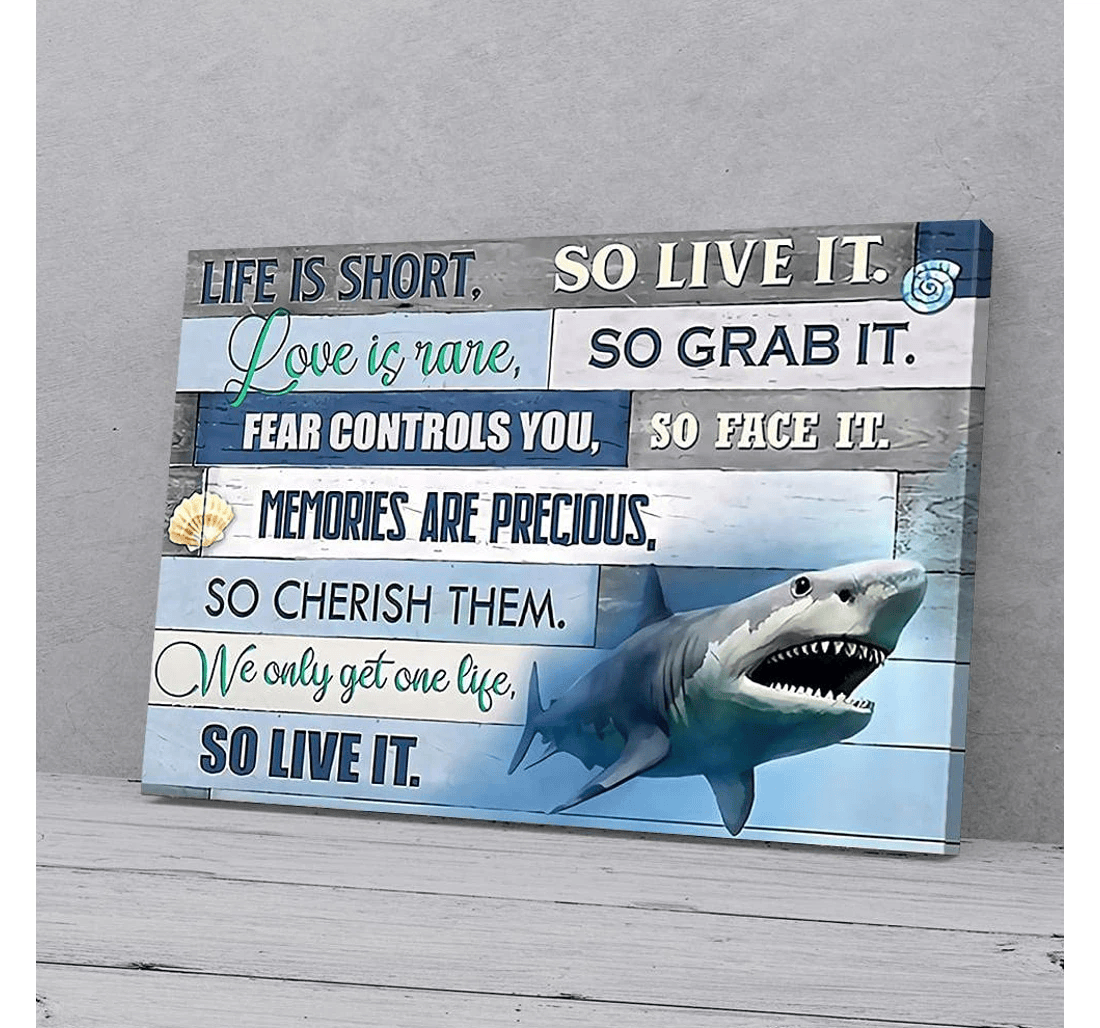 Poster, Canvas - Life Is Short So Live It Shark Print Framed Wall Art