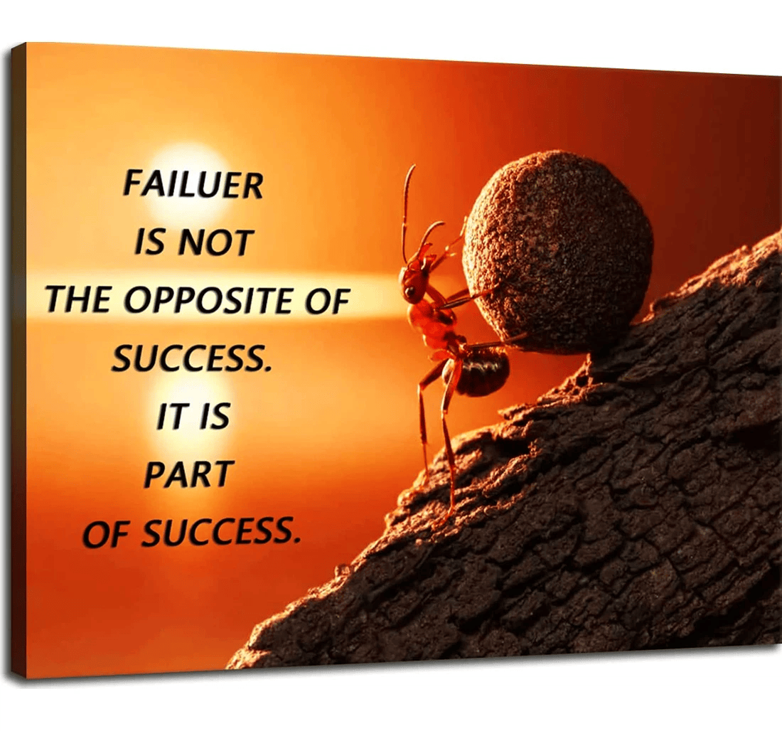 Poster, Canvas - Success Quotes Ant Pushing Stone On Furniture Can Be Hung Directly 30″w X 40′'h Print Framed Wall Art