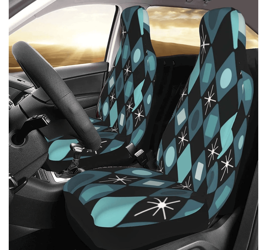 Mid Century Turquoise Diamonds Van Universal Front Car Seat Cover