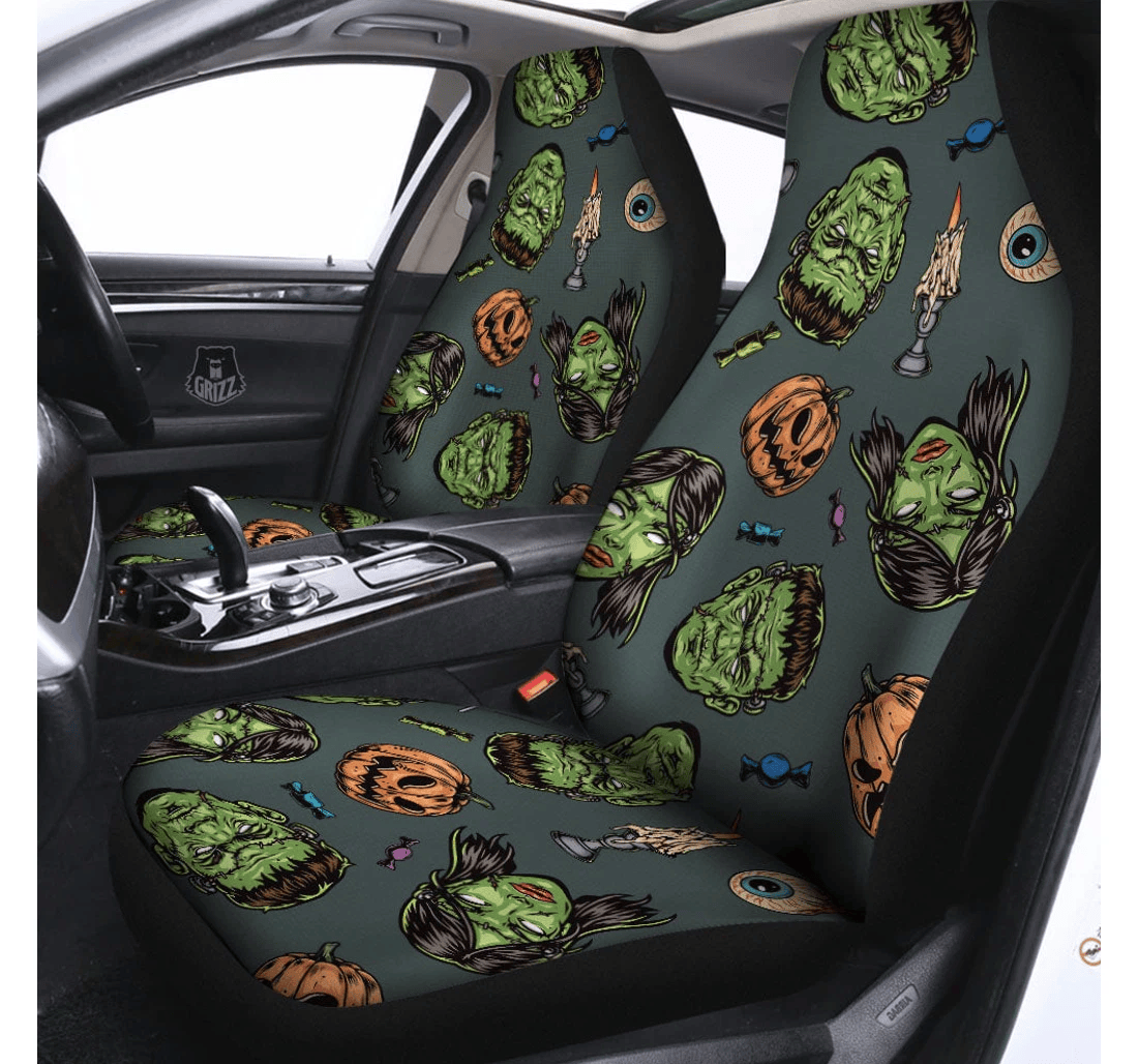 Zombie Halloween Pattern Universal Front Car Seat Cover