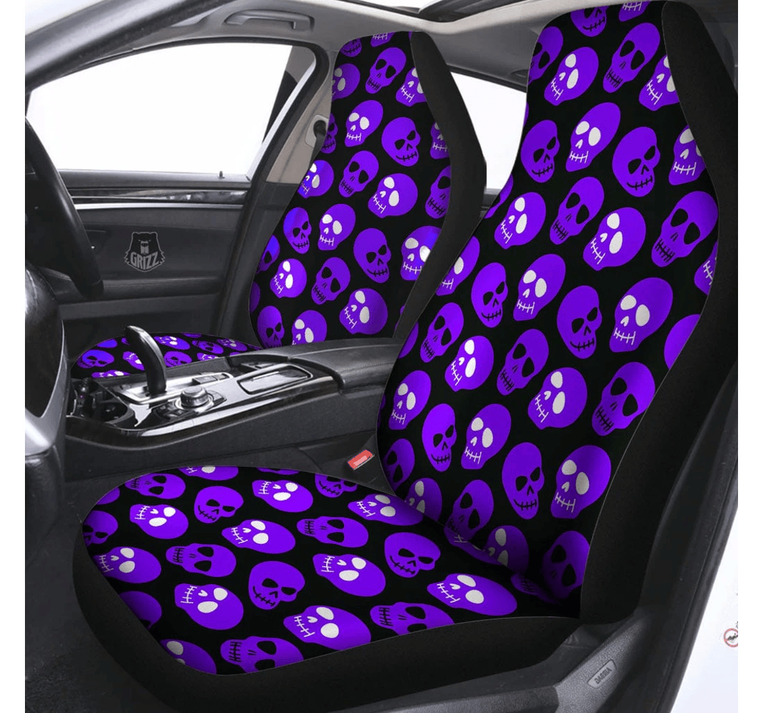 Halloween Skull Black Purple Universal Front Car Seat Cover