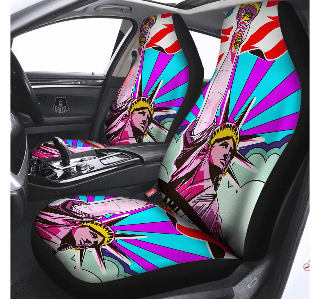 Psychedelic Usa Statue Liberty Independence Universal Front Car Seat Cover