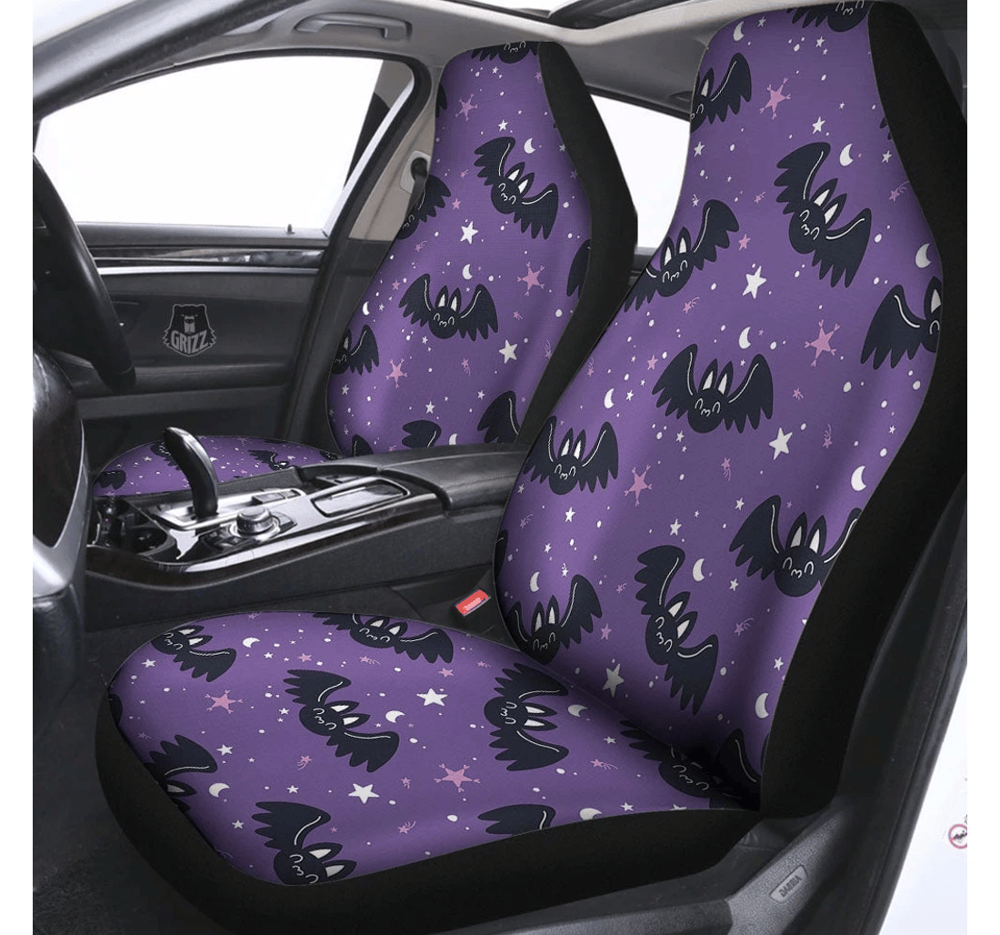 Halloween Bat Black Purple Universal Front Car Seat Cover