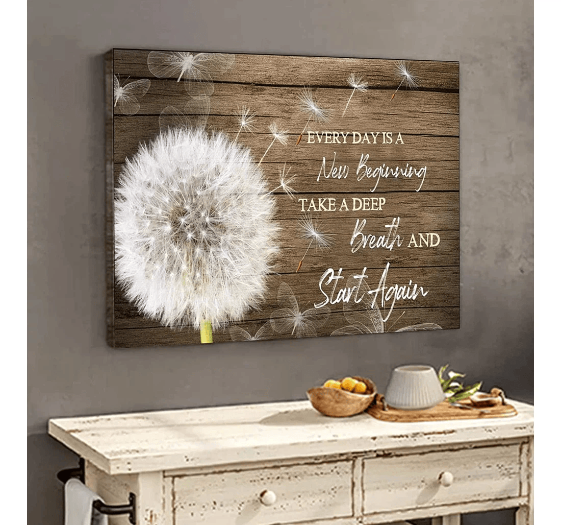 Poster, Canvas - Every Day Is A New Beginning Take A Deep Breath And Start Again Dandelion Butterfly Just Breathe Print Framed Wall Art