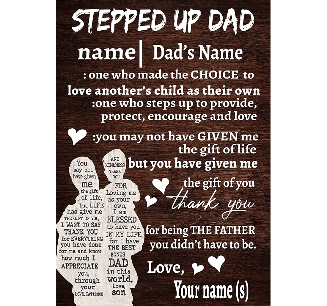 Poster, Canvas - Step Dad Unique Step Father Custom Happy Father S Day Best Step Dad Dad From Daughter And Son Print Framed Wall Art