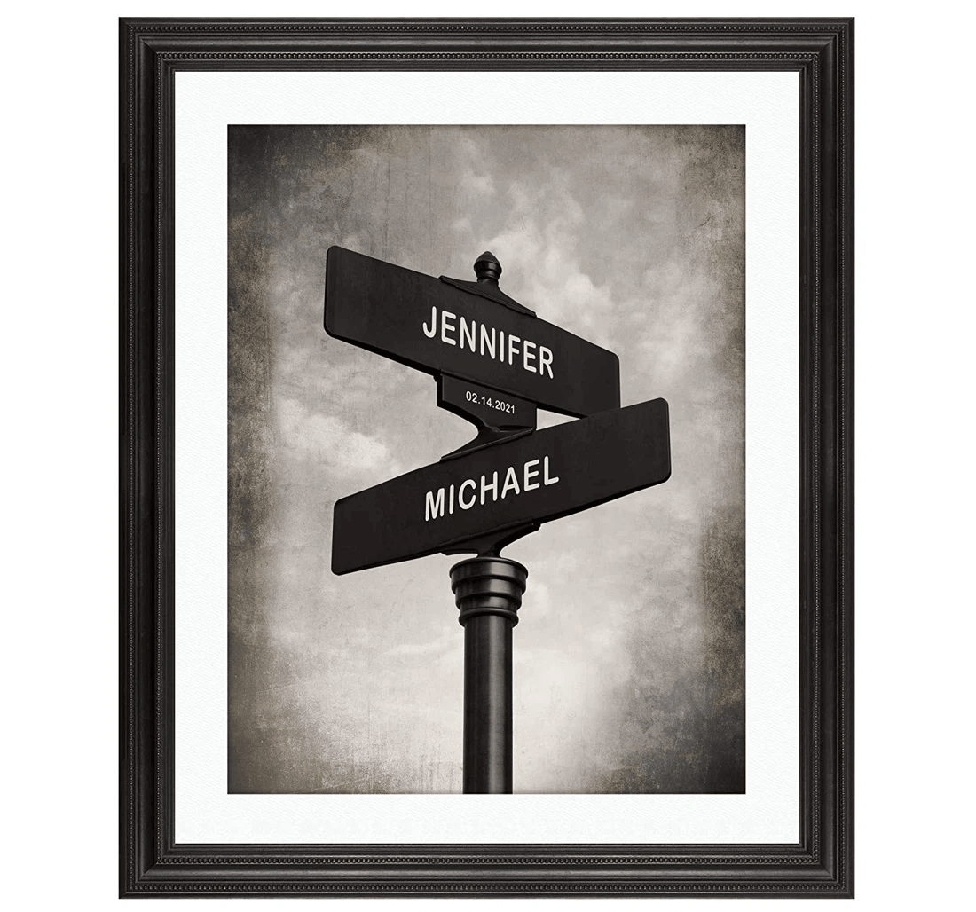 Poster, Canvas - Lovers Crossroads Personalized Wedding Or Keepsake Includes Names And The Special Date Perfect The Newlyweds Print Framed Wall Art