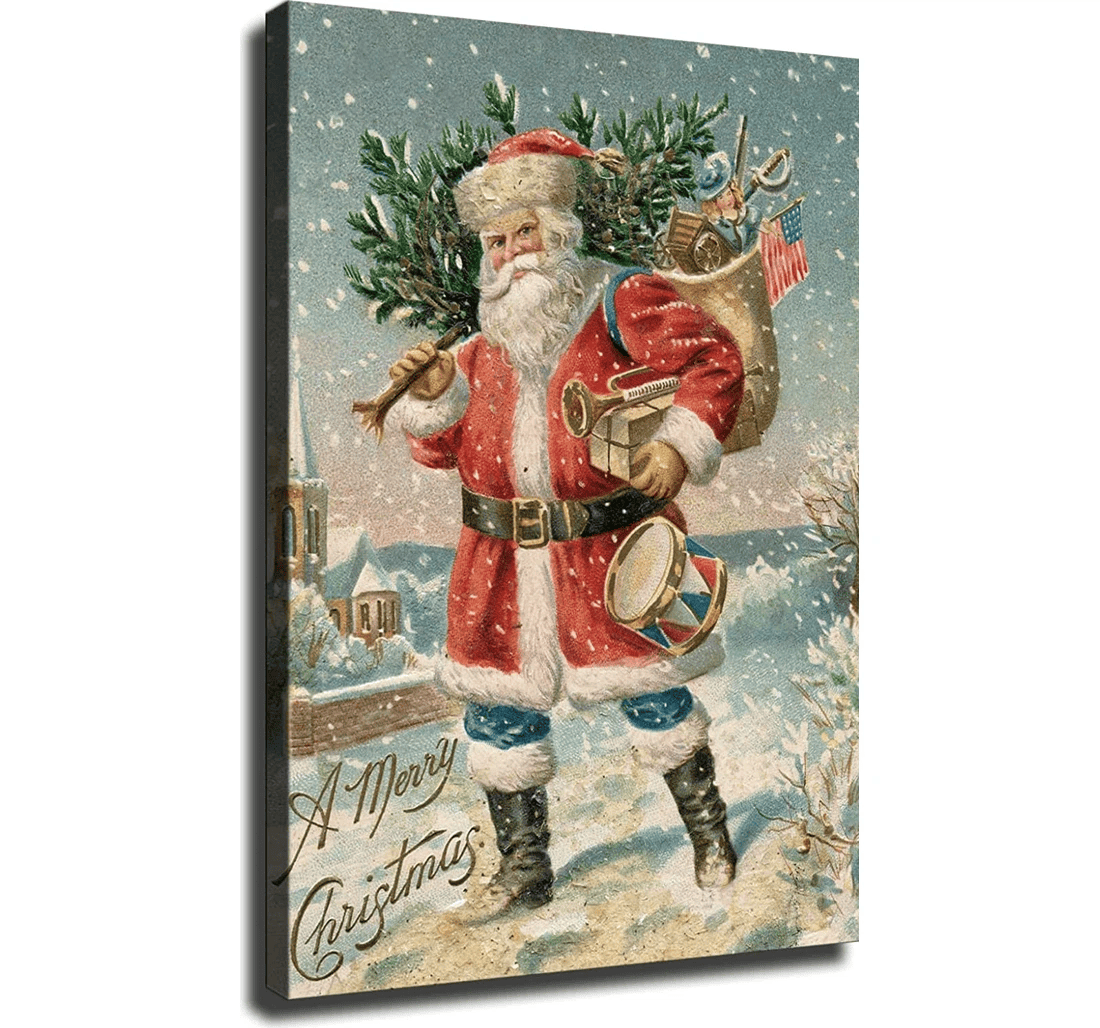 Poster, Canvas - Vintage Santa Claus Vintage New Year No Print Framed Wall Art