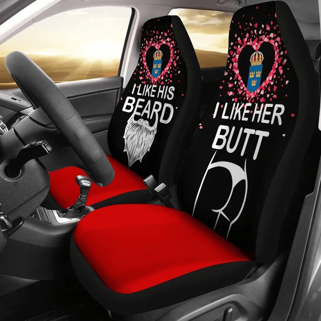 Personalized Sweden Couple Valentine Her Butt His Beard Two A Universal Front Car Seat Cover