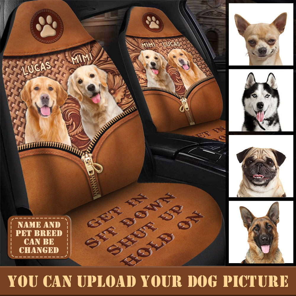 Personalized Pet Photo Zip Personalized Cat Dog Get In Sit Down Custom Trendy Universal Front Car Seat Cover