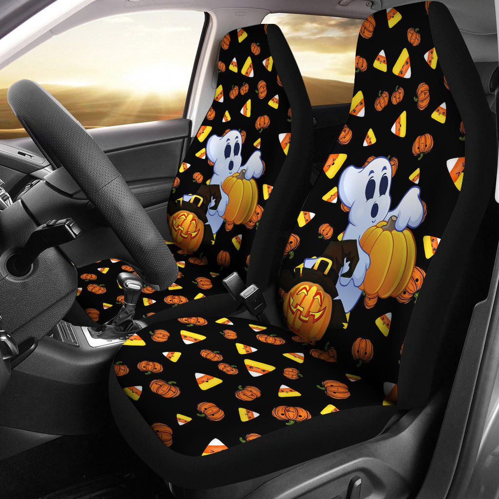 Personalized Halloween Fat Cartoon Ghost Halloween Symbols Patterns Universal Front Car Seat Cover