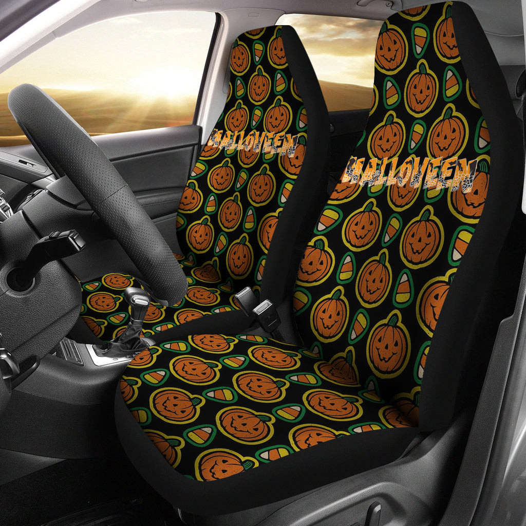 Personalized Halloween Cute Vintage Pumpkin Patterns Halloween Text Universal Front Car Seat Cover