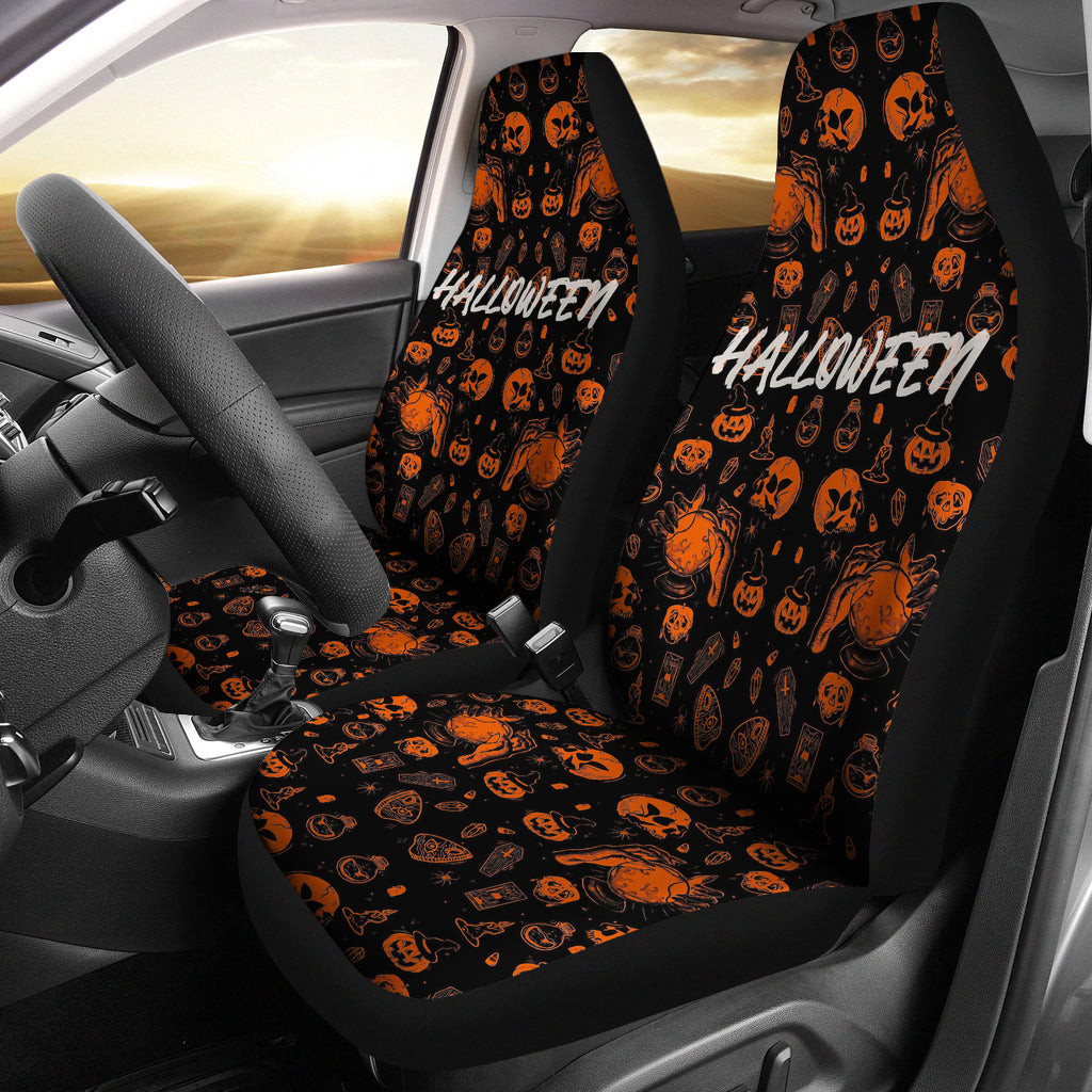 Personalized Halloween Halloween Orange Symbol Patterns Universal Front Car Seat Cover