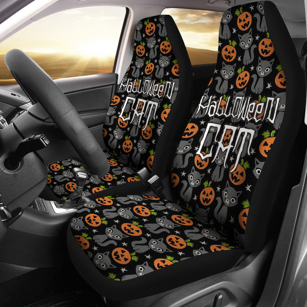 Personalized Halloween Halloween Cat Smiling Pumpkin Patterns Universal Front Car Seat Cover