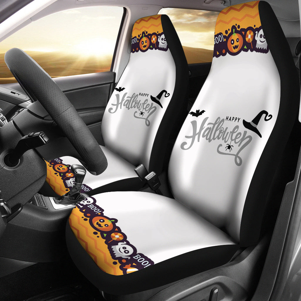 Personalized Halloween Boo Cute Halloween Symbols Witch Hat Pumpkin Spider Universal Front Car Seat Cover