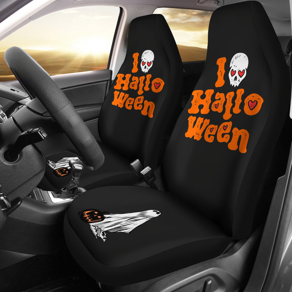 Personalized Halloween Ghosts With Horror Pumpkin Love Halloween Universal Front Car Seat Cover