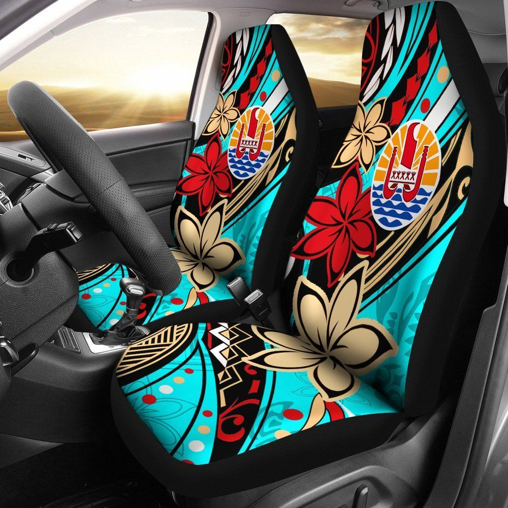 Personalized Tahiti Tribal Flower With Special Turtles Blue Color Bn Universal Front Car Seat Cover