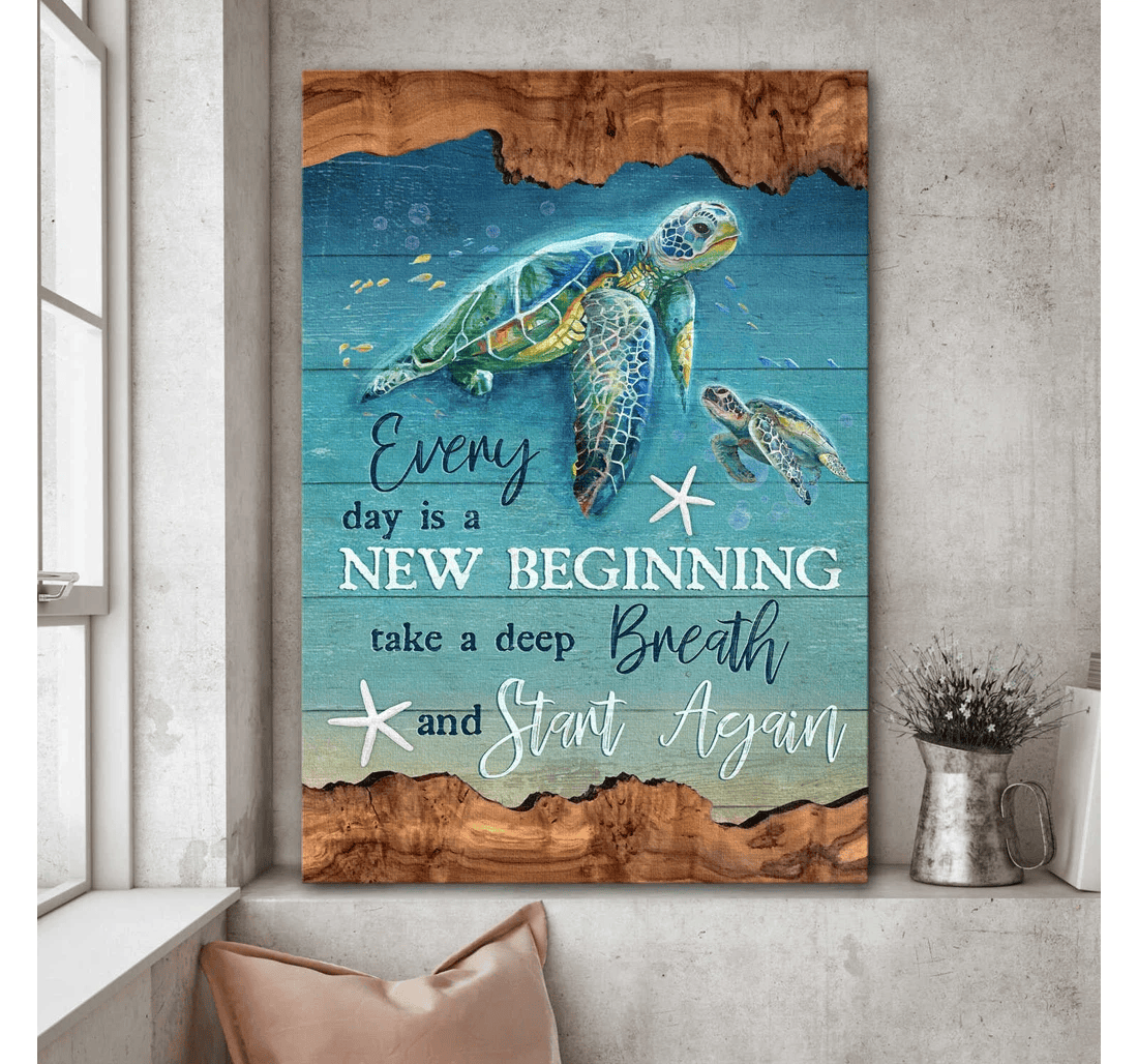 Poster, Canvas - Jesus Turtle Under Ocean Everyday Is A New Beginning Print Framed Wall Art